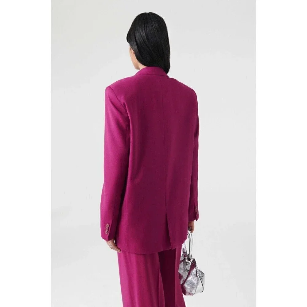 Ba&sh Womens Isha Suit Jacket Sz 0 XS Rose Fuchsia Pink Wool Boyfriend Blazer - Picture 3 of 10